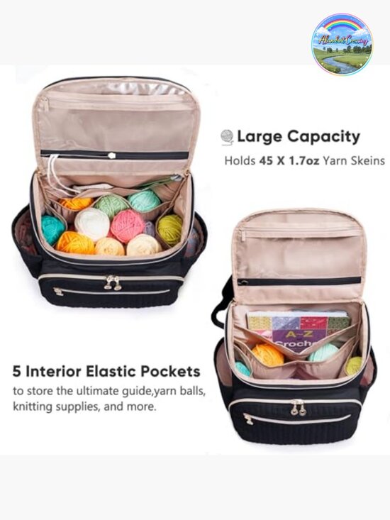 Large Knitting Backpack with 10 Pockets for Yarn Storage and Crochet Accessories